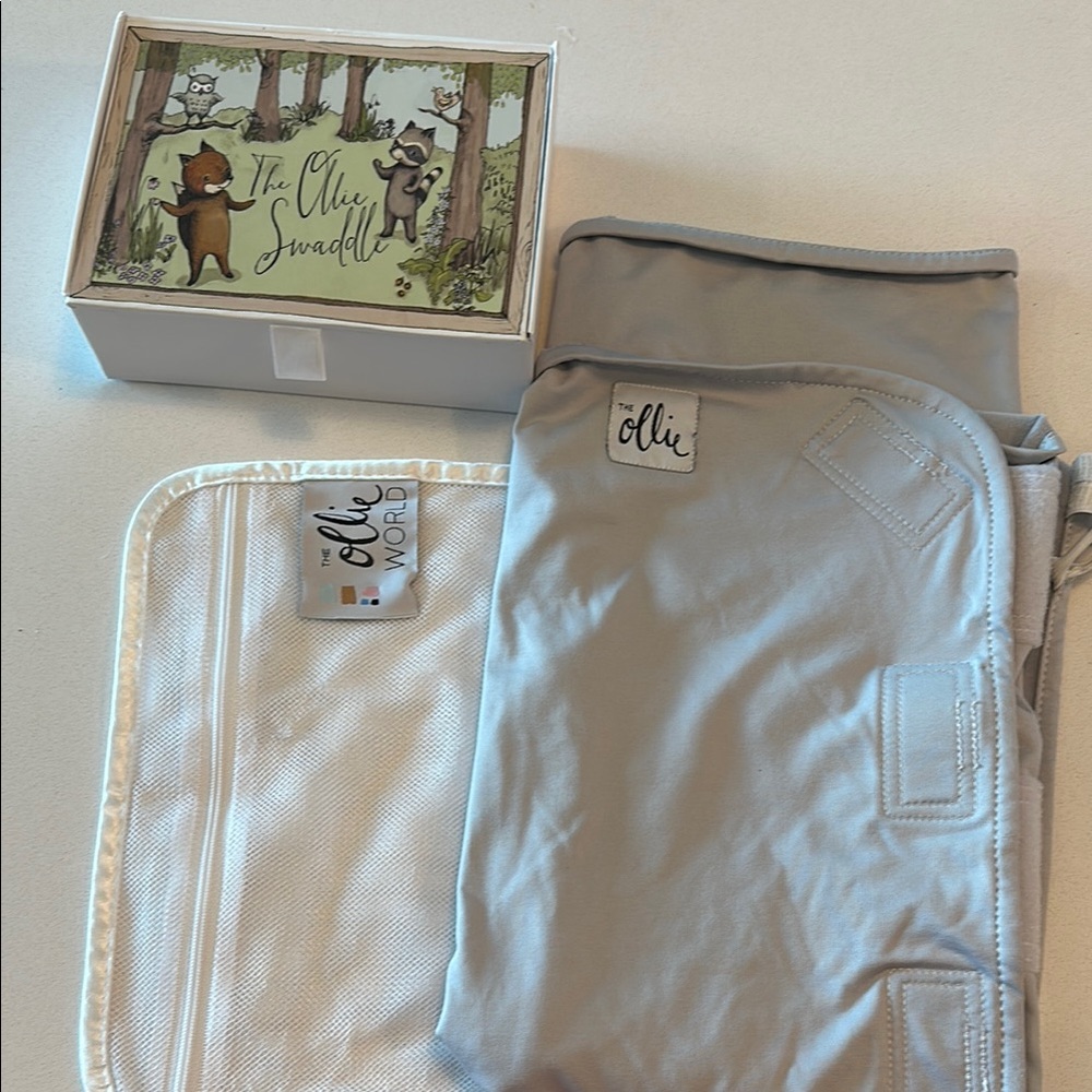 The Ollie Swaddle in Gray with wash bag and original box